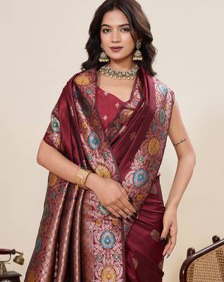 Maroon soft silk blend saree ethnic indian looks 3