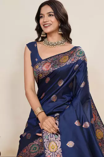 Blue soft silk blend saree ethnic indian looks