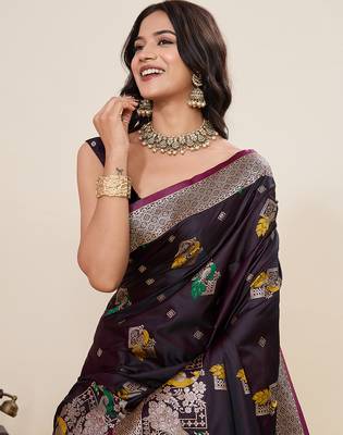 Wine two tone satin silk blend saree rich sophisticated looks 3