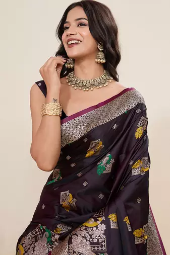 Wine two tone satin silk blend saree rich sophisticated looks