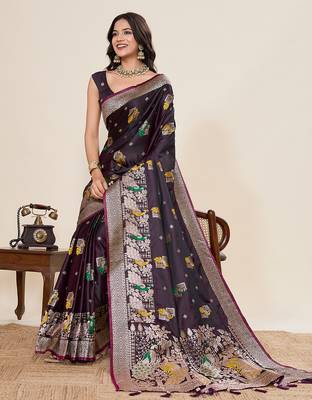 Wine two tone satin silk blend saree rich sophisticated looks 4