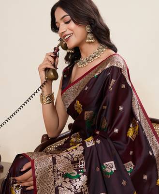 Brown two tone satin silk blend saree rich sophisticated looks 3