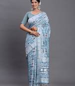 Sky blue color beautiful woven designer linen cotton saree