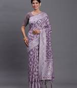 Violet color beautiful woven designer linen cotton saree