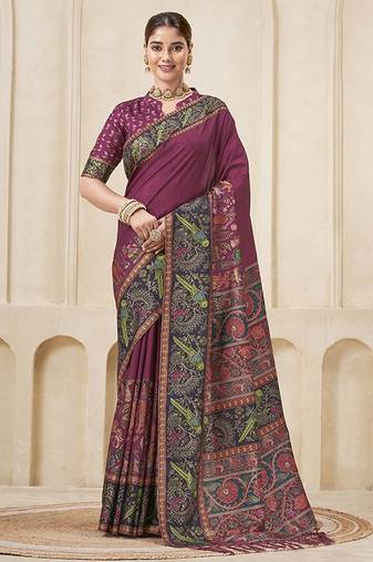 Pink color kundan fabric traditional digital print with foil print graceful ceremonial saree