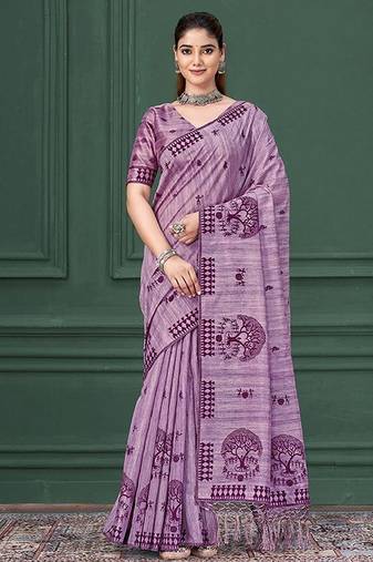 Lovender color warli silk fabric warli print graceful ceremonial saree