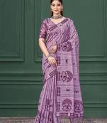 Lovender color warli silk fabric warli print graceful ceremonial saree