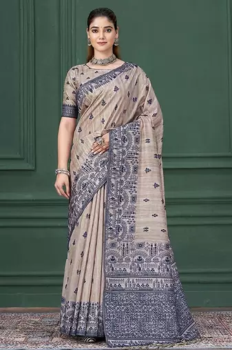 Beige color warli silk fabric warli print graceful ceremonial saree