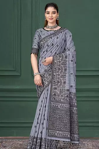 Blue color warli silk fabric warli print graceful ceremonial saree