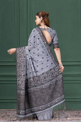 Blue warli silk blend warli print graceful ceremonial saree 2