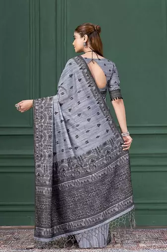 Blue warli silk blend warli print graceful ceremonial saree
