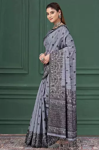Blue warli silk blend warli print graceful ceremonial saree