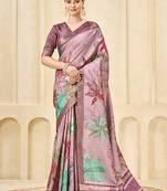 Pink color signora jari checks silk fabric floral digital print with foil print graceful ceremonial saree