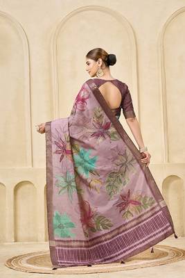 Pink signora zari checks silk blend floral digital print with foil print graceful ceremonial saree 2