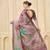 Pink color signora jari checks silk fabric floral digital print with foil print graceful ceremonial saree