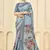 Sky blue color signora jari checks silk fabric floral digital print with foil print graceful ceremonial saree