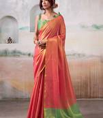 Peach color smart looks tissue silk solid designer saree