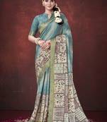 Sky blue color smart partywear habotai silk flower print with foil print saree