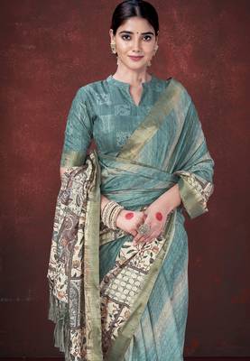 Sky blue smart partywear habotai silk blend flower print with foil print saree 3