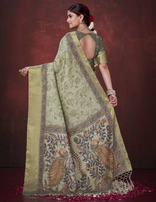Pista green smart partywear habotai silk blend flower print with foil print saree 2