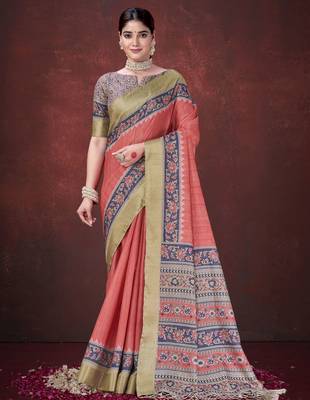 Red smart partywear habotai silk blend flower print with foil print saree 1
