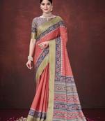 Red color smart partywear habotai silk flower print with foil print saree
