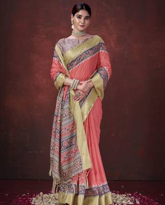 Red smart partywear habotai silk blend flower print with foil print saree 2