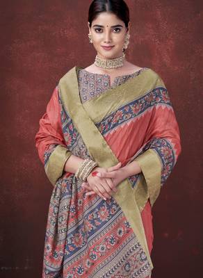 Red smart partywear habotai silk blend flower print with foil print saree 3