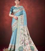 Sea green color smart partywear kantha jari silk traditional print saree