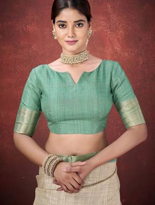 Cream smart partywear mulbery jacquard silk blend traditional print saree 5