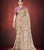 Brown color smart partywear spun silk traditional print saree