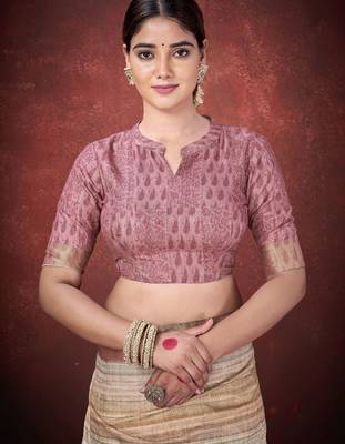 Brown smart partywear spun silk blend traditional print saree 5