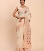 Off white color linen cotton woven festive wear saree