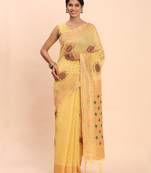 Yellow color linen cotton woven festive wear saree