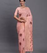 Light pink color linen cotton woven festive wear saree