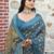 blue color silk blend fabric smart printed saree with woven border