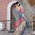 blue color silk blend fabric smart printed saree with woven border