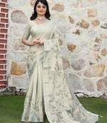 grey color silk blend fabric smart printed saree with woven border