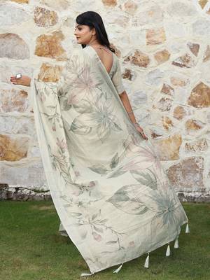 grey silk blend smart printed saree with woven border 3