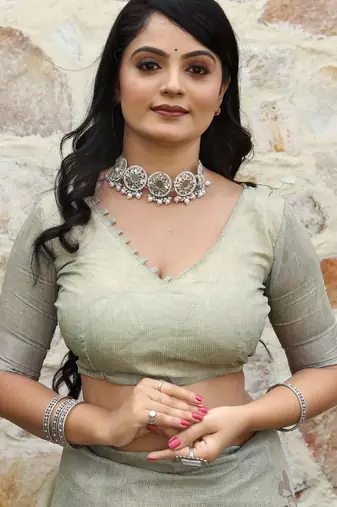 grey silk blend smart printed saree with woven border