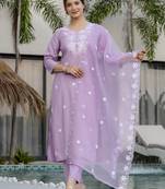 Women Beautiful Thread work Rayon Fabric with Straight Kurta, Pant and Dupatta Set