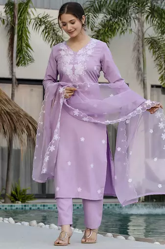 Women Beautiful Thread work Rayon with Straight Kurta Pant and Dupatta Set