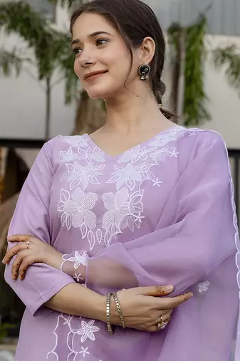 Women Beautiful Thread work Rayon with Straight Kurta Pant and Dupatta Set