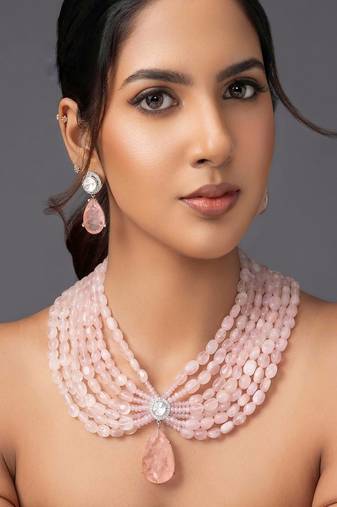 Silver plated pink necklace set