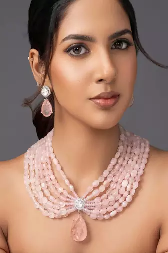 Silver plated pink necklace set