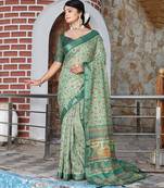 green color silk blend fabric smart printed saree with woven border