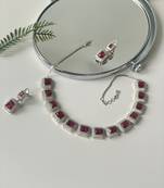Silver plated red stone necklace set