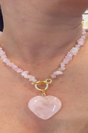 Gold plated pink stone necklace