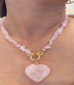 Gold plated pink stone necklace
