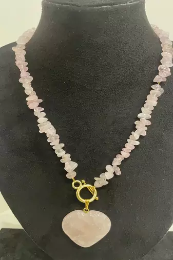 Gold plated pink stone necklace